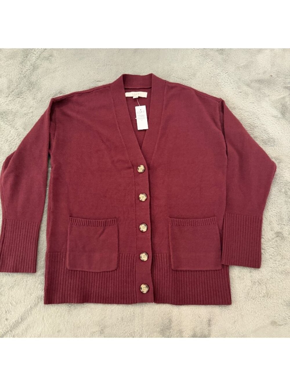 NWT LOFT Girlfriend Sweater Cardigan Button Up Oversized XS Reddish Brown